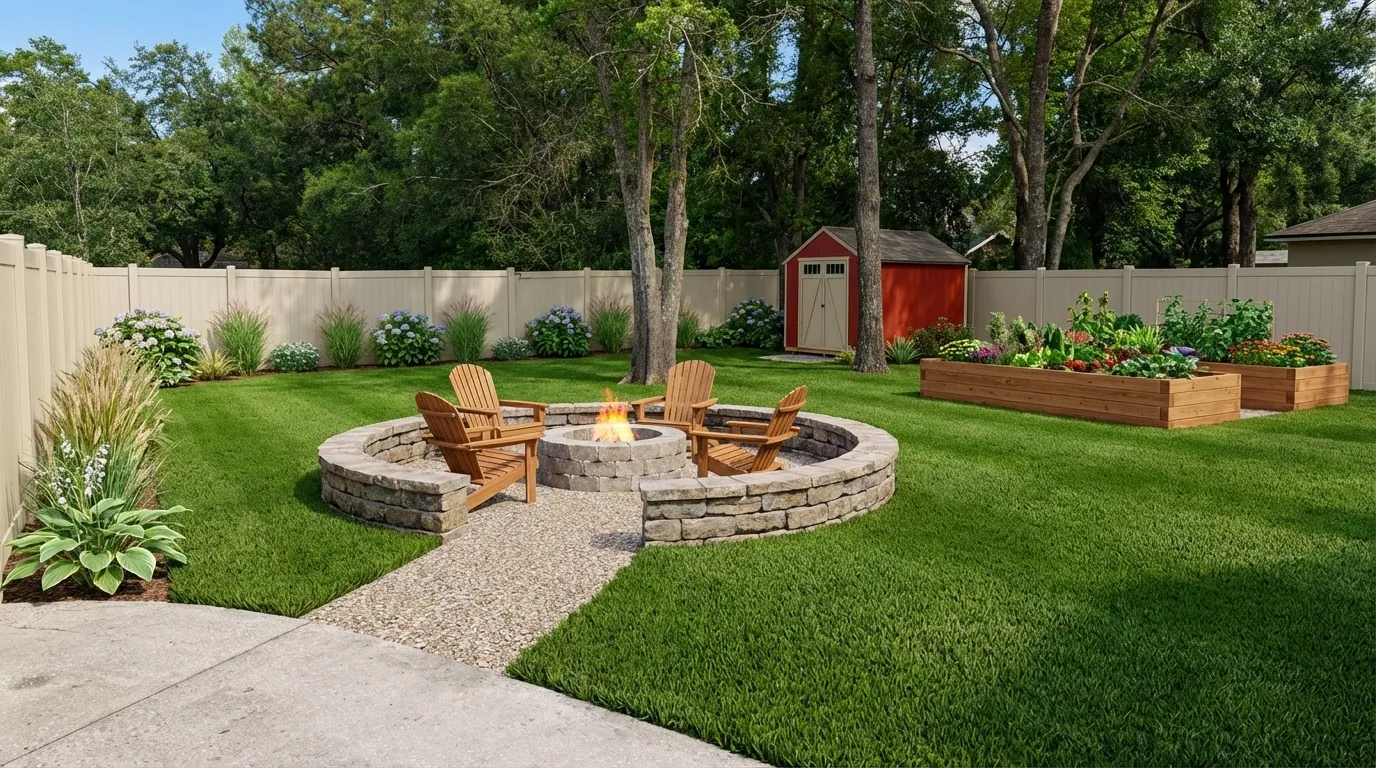 AI-generated landscape design: Backyard Entertainment Space